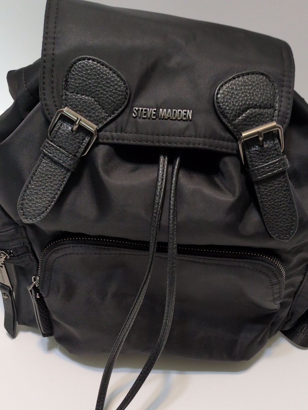 Madden Black Nylon Mini Backpack Drawstring Flap Purse Bag